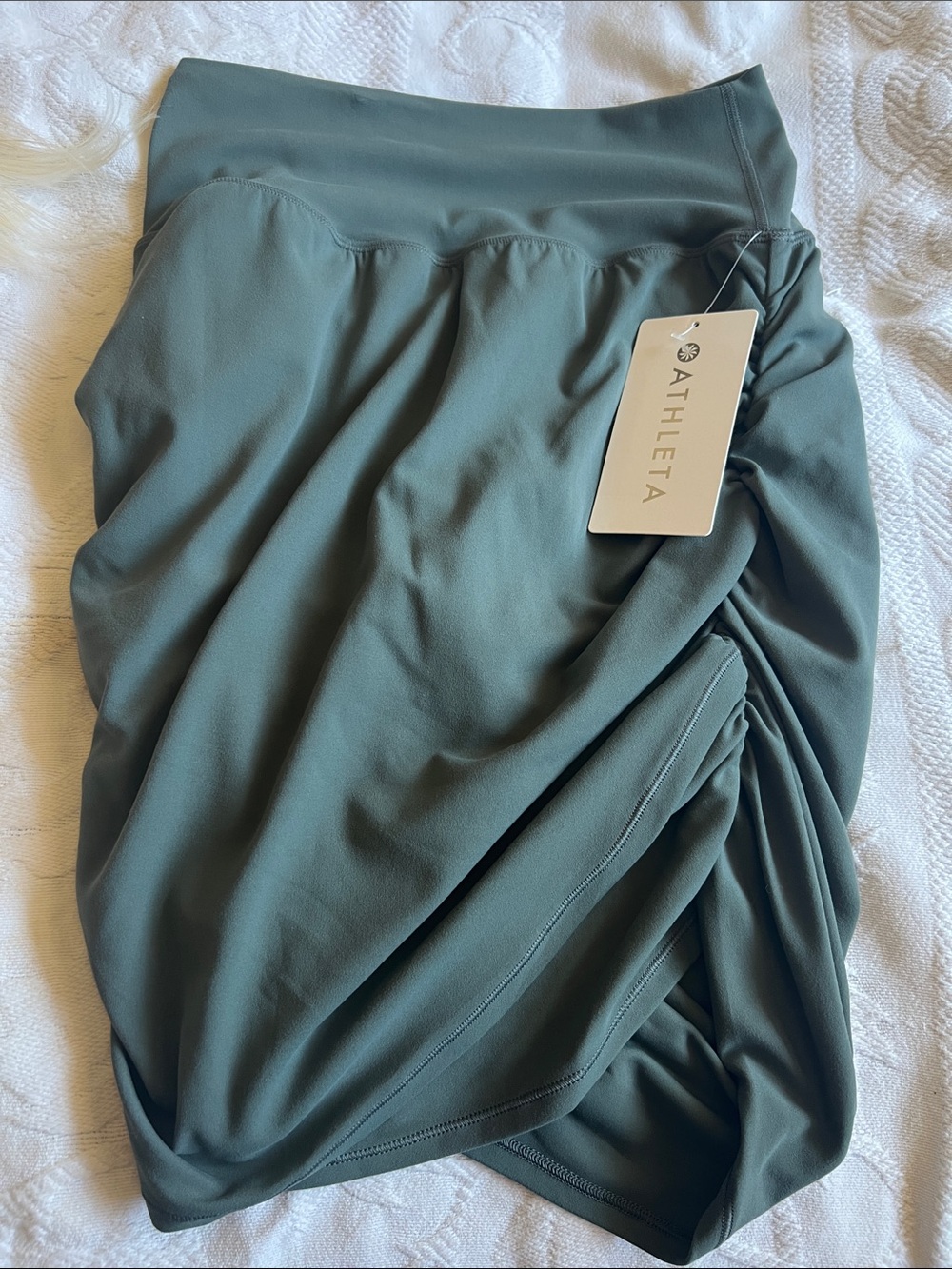 Athleta Ruched Asymmetrical Active Skirt in Sage Green